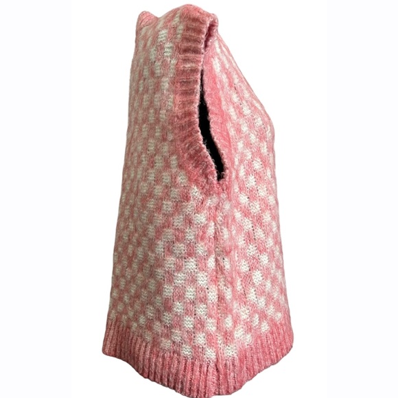 FRNCH Paris Womens Pink & White Sleeveless Checkered V-Neck Knit Vest Size Small - Picture 3 of 6